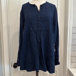 Flax long sleeve linen button down blouse